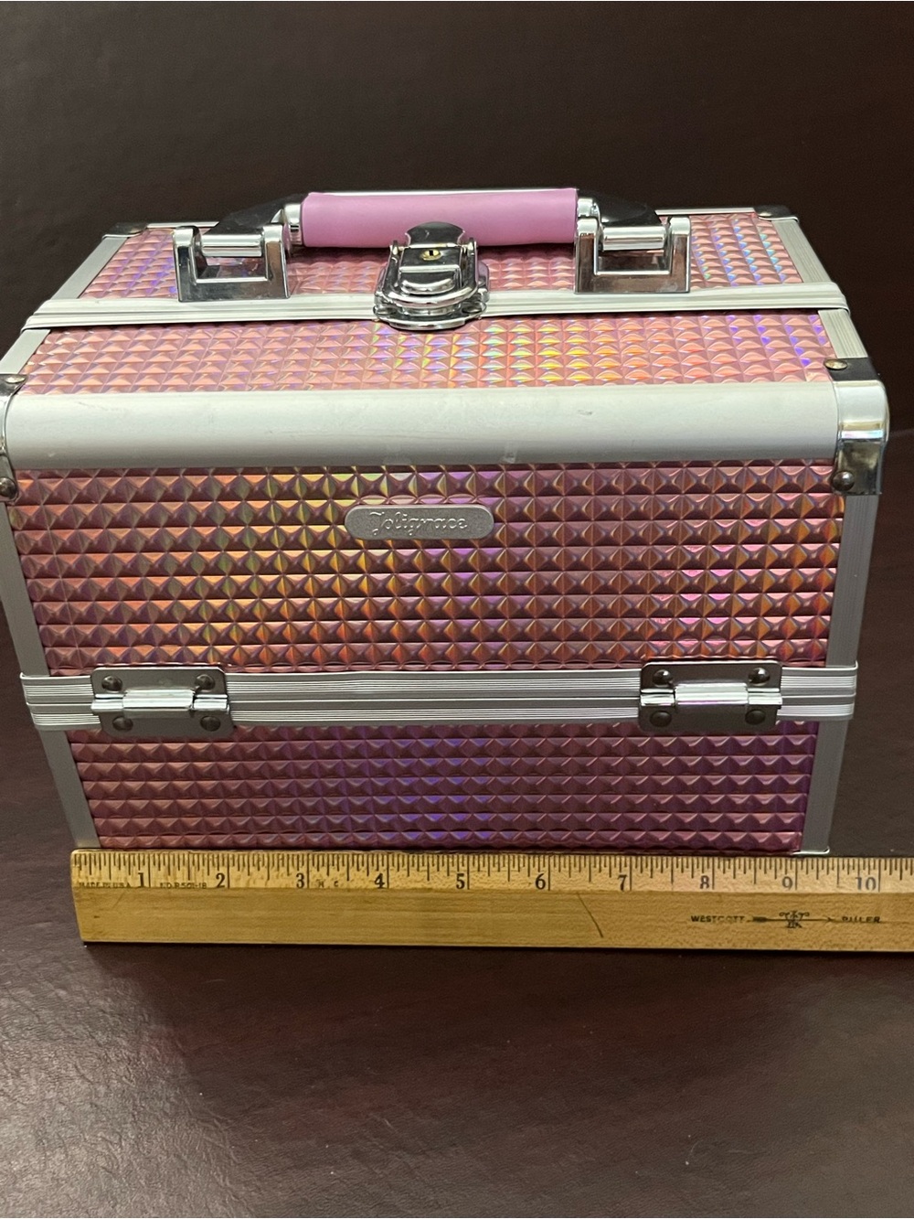 Pink Holographic Makeup & Laptop Carry Case-no key